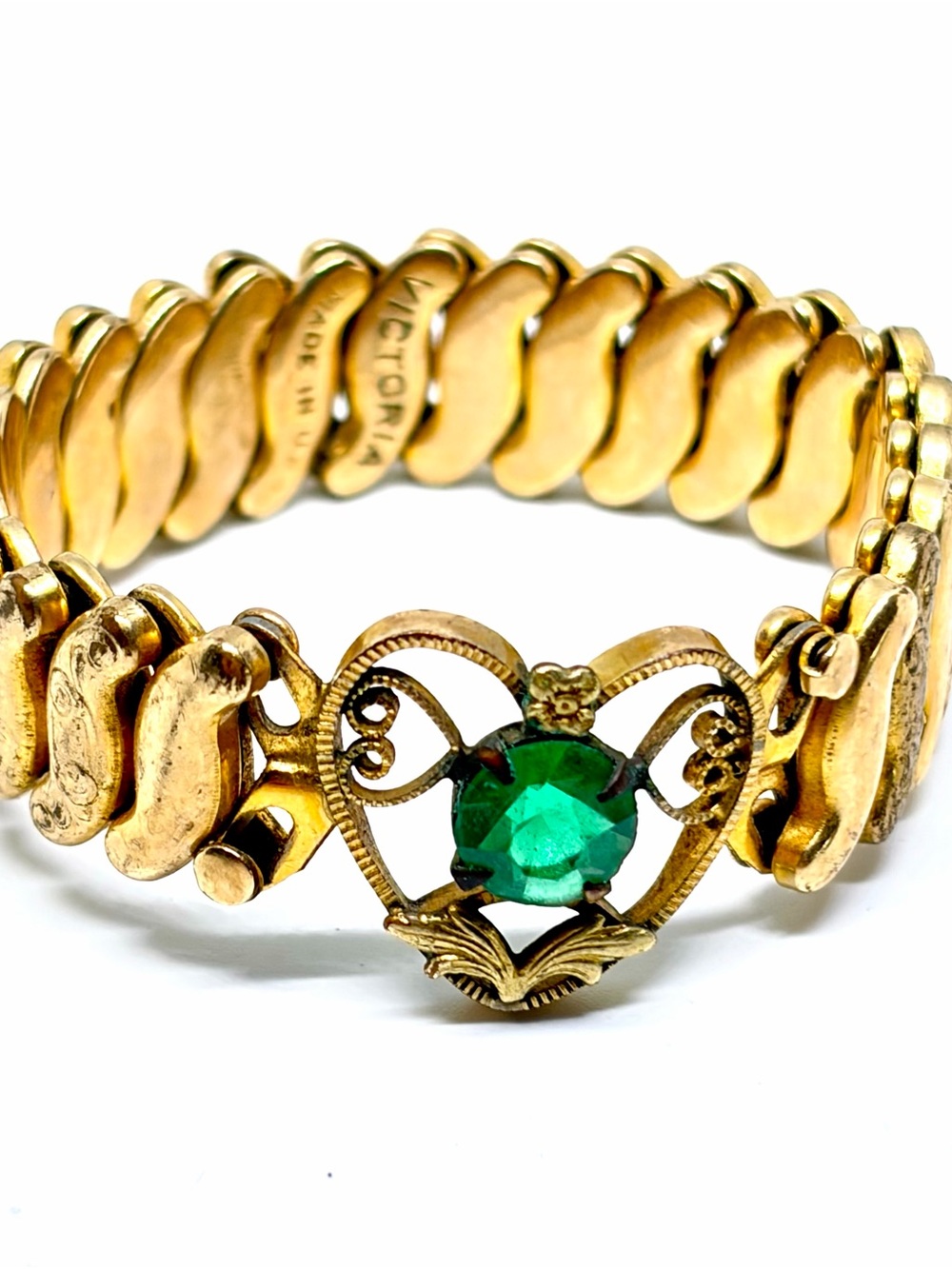 Antique Victorian Gold Tone Crystal Sweetheart Mini Expansion Bracelet Victoria